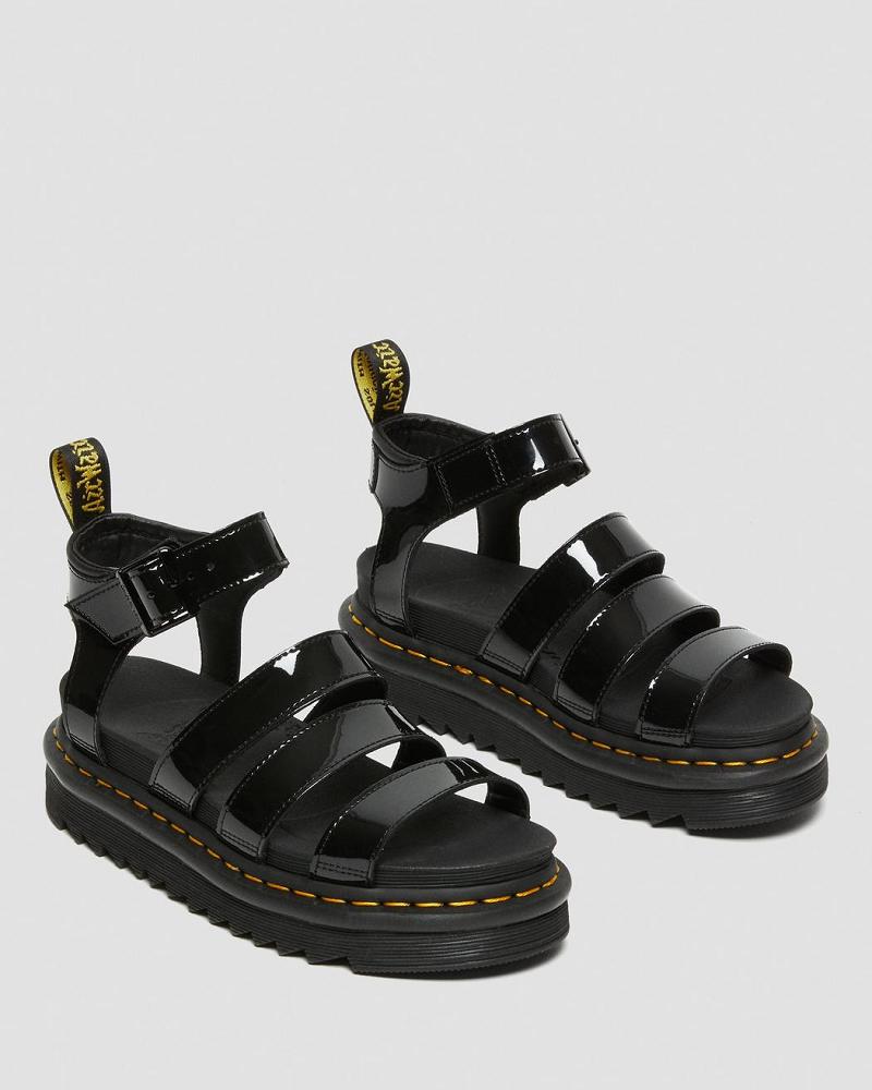 Black Women's Dr Martens Blaire Patent Leather Gladiator Sandals | CA 294TCE